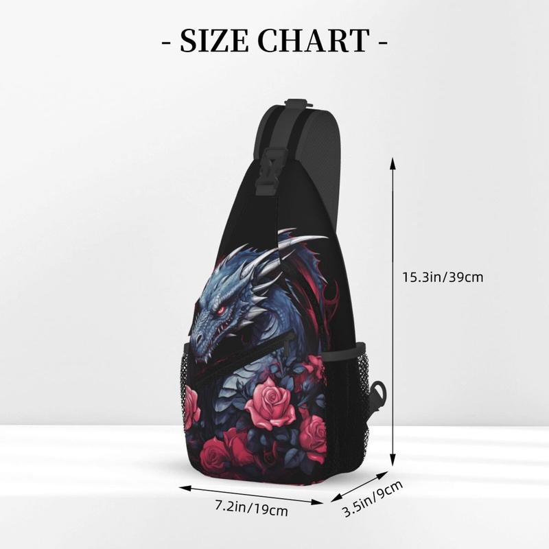 Dragon And Rose Hiking Daypacks,Crossbody Sling Backpack Shoulder Bag Chest Bag ,With Adjustable Strap High Capacity,For Men Women Outdoor Cycling Hiking Travel