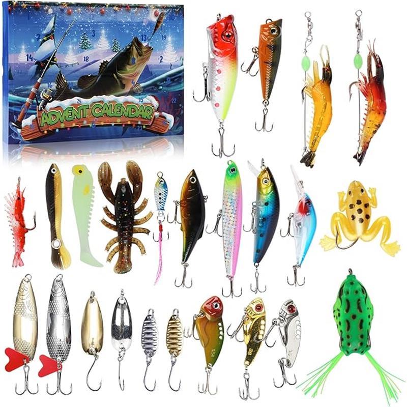 Fishing Advent Calendar 2024-24 Days of Christmas Countdown Calendar with Fishing Lures Set for Fisher Adult Men Teen Boys - Christmas Gifts for Dad Men Stocking Stuffers