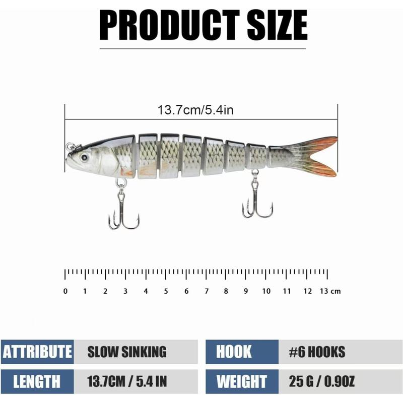 Artificial Fishing Lure, 3 Counts Sinking Multi-section Bionic Fishing Lure with 2 Treble Hooks, Durable and Lifelike Design for Catching More Fish