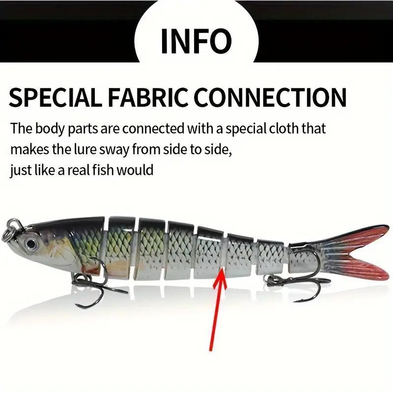 Artificial Fishing Lure, 3 Counts Sinking Multi-section Bionic Fishing Lure with 2 Treble Hooks, Durable and Lifelike Design for Catching More Fish