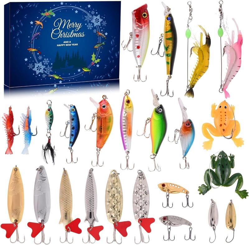 Christmas Advent Calendar, 1 Set Christmas Countdown Calendar, 24 Days Countdown Fishing Lure Set, Xmas Surprise Gift for Fisher Adult Men Teen Boys