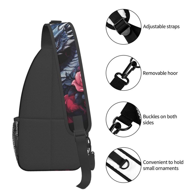 Dragon And Rose Hiking Daypacks,Crossbody Sling Backpack Shoulder Bag Chest Bag ,With Adjustable Strap High Capacity,For Men Women Outdoor Cycling Hiking Travel