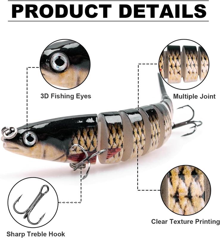 Fishing Lures for Bass, Topwater Fishing Lures, Multi Jointed Swimbaits, Lifelike Slow Sinking Swimming Bass Lures for Freshwater and Seawater Fishing Accessories