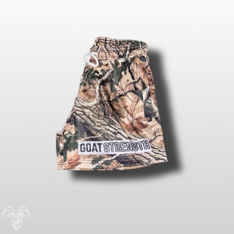 Goat Strength Hunter Camouflaged Patterned Athletic Mesh Shorts - Breathable, Camo Gym Athletic Fit with Zipper Pockets