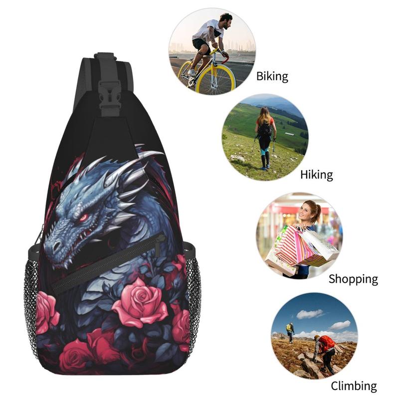 Dragon And Rose Hiking Daypacks,Crossbody Sling Backpack Shoulder Bag Chest Bag ,With Adjustable Strap High Capacity,For Men Women Outdoor Cycling Hiking Travel