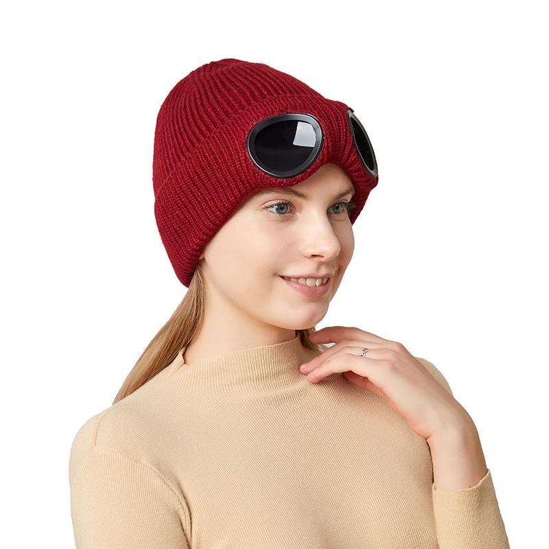 Winter Beanie Hat with Goggles, Unisex - Unisex Solid Color Knitted Hat, Ski, Outdoor Sports Hat, Warm Windproof Hat，（Hat circumference：55-59cm） Bluetooth Rechargeable