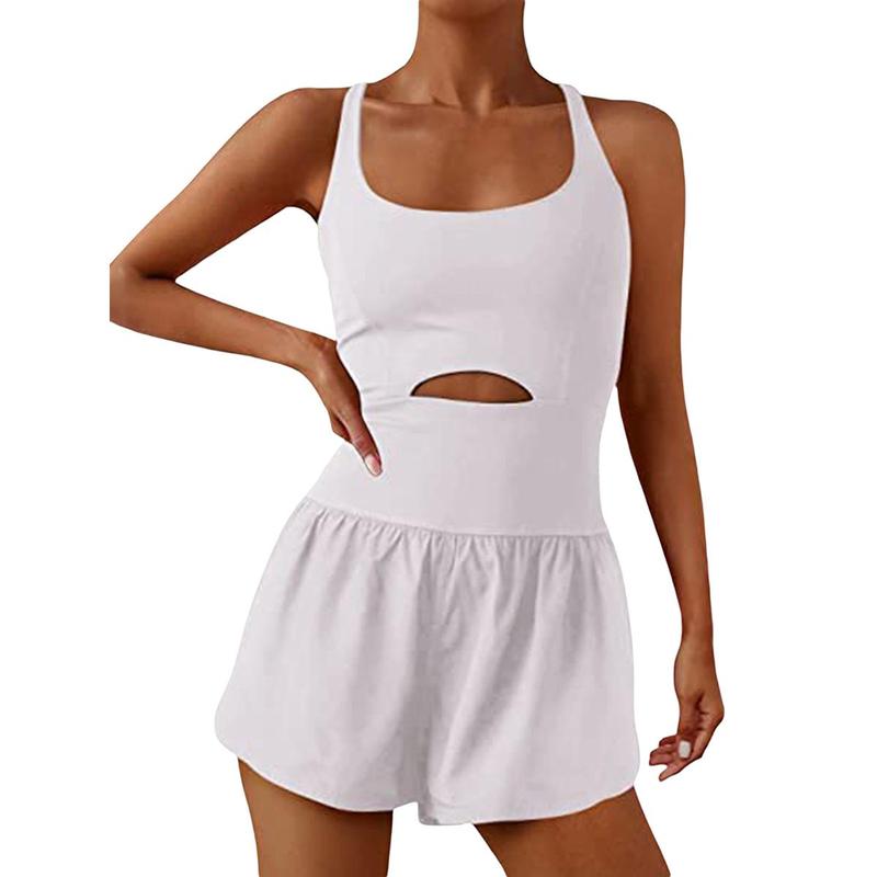 Women workout jumpsuits rompers running  Solid Color Cami Playsuits Sleeveless Sports Short Jumpsuits Summer Cross Backless Romper Tracksuits outfits tennis exercise gym clothes